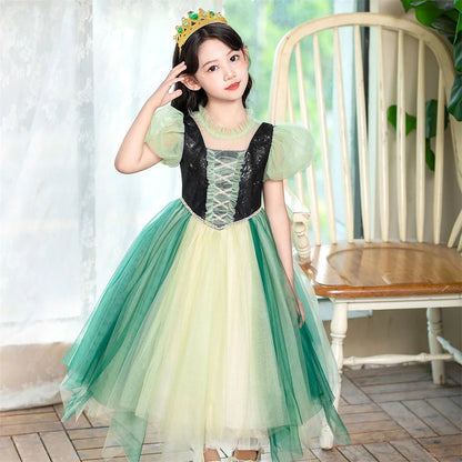 Anna Grünes Kleid Mädchen Spitze Tüll Elegantes Kleid Kinder Bühnenshow Prinzessin Kostüm Kinder Purim Cosplay Kleidung.