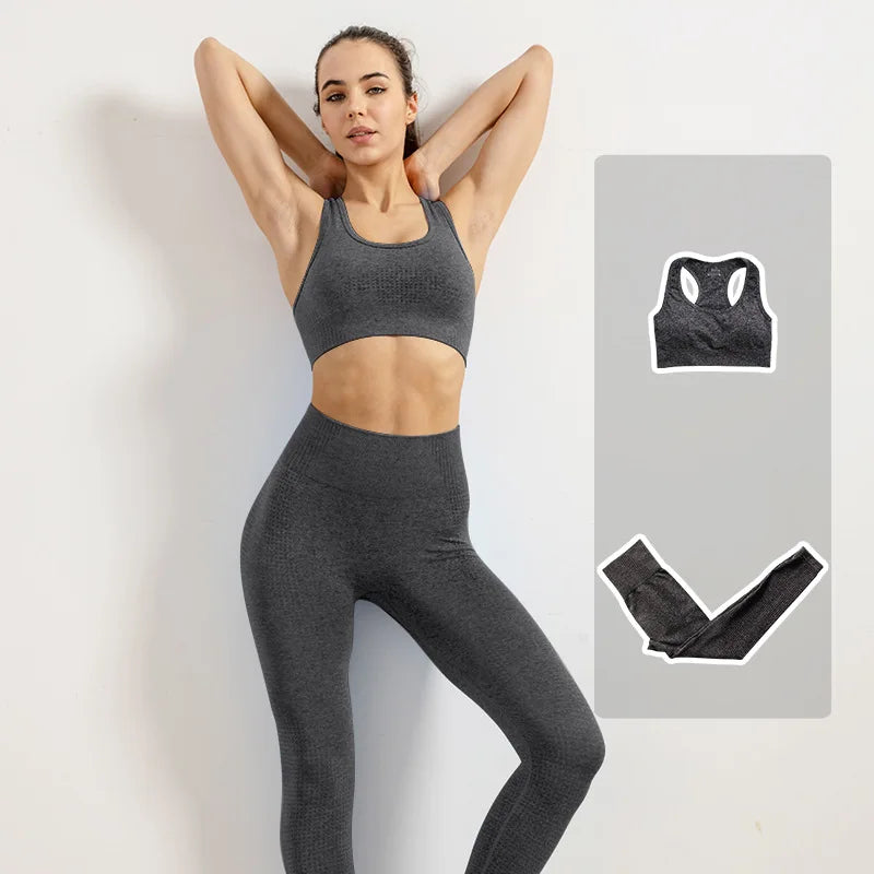 Women Vital Seamless Yoga Fitness Clothing Set High Waist Gym Leggings Crop Tops Sports Tracksuit Plush Up Sports Outfits