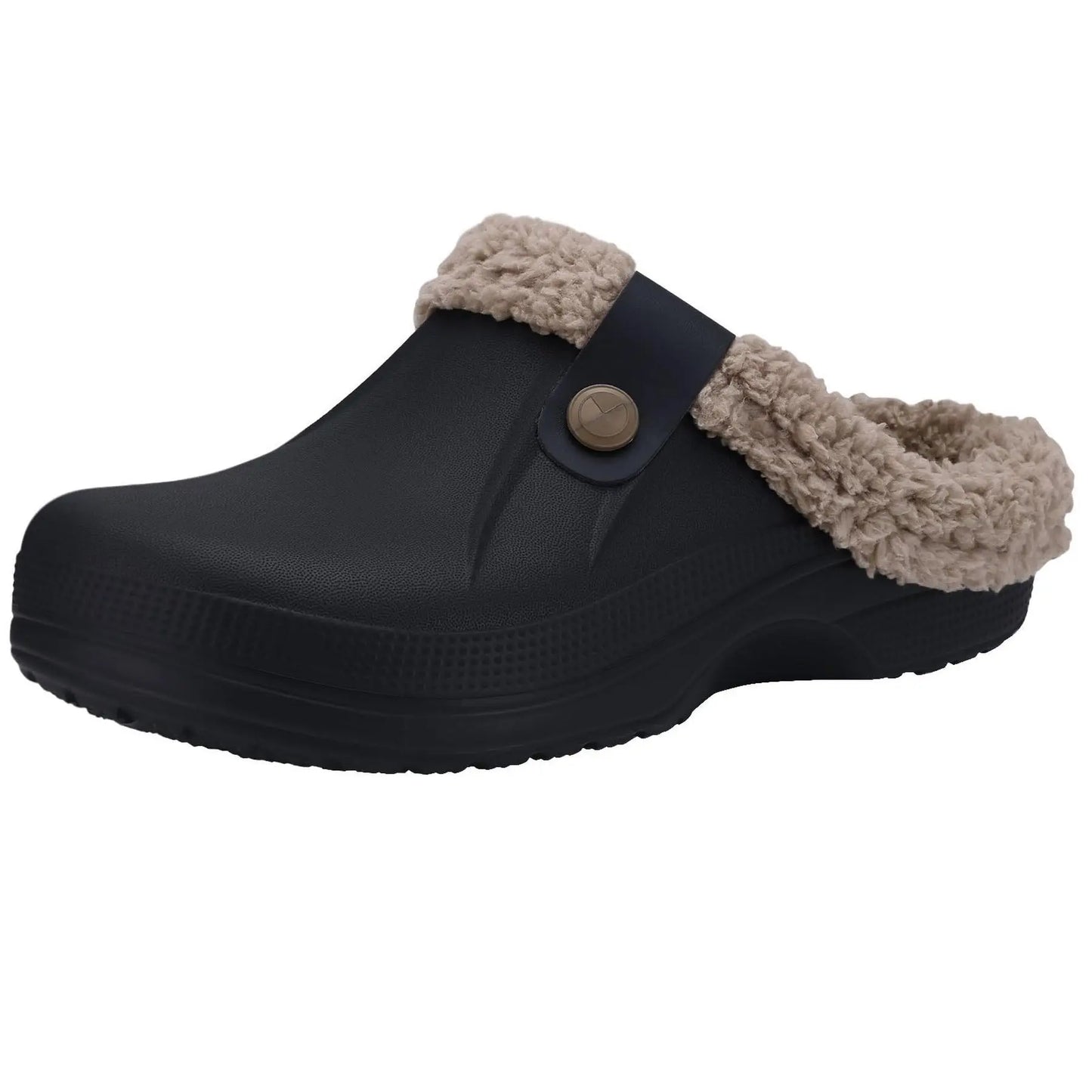 Eyriphy Classic Fur Lined Clogs For Women Waterproof Winter Fuzzy Slippers Mens Cotton Shoes For Indoor And Outdoor Rubber Soles.