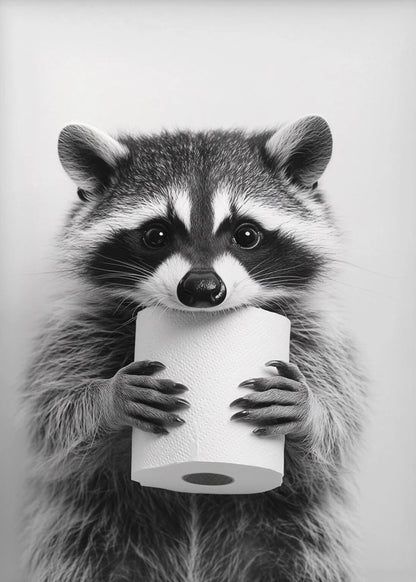 Highland Cow Otter Cat  Raccoon with Toilet Paper Poster Print Canvas Painting Bathroom Wall Art Funny Toilet Humor Home Decor.