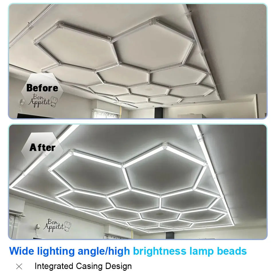 Hexagon LED lighting Ceiling Light Honeycomb Tube for BarberShop Car Garage Workshop Auto Body Repair LED Light 6500K.