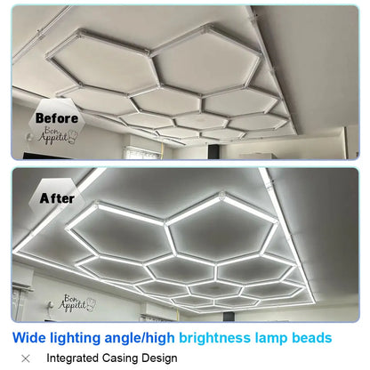 Hexagon LED lighting Ceiling Light Honeycomb Tube for BarberShop Car Garage Workshop Auto Body Repair LED Light 6500K.