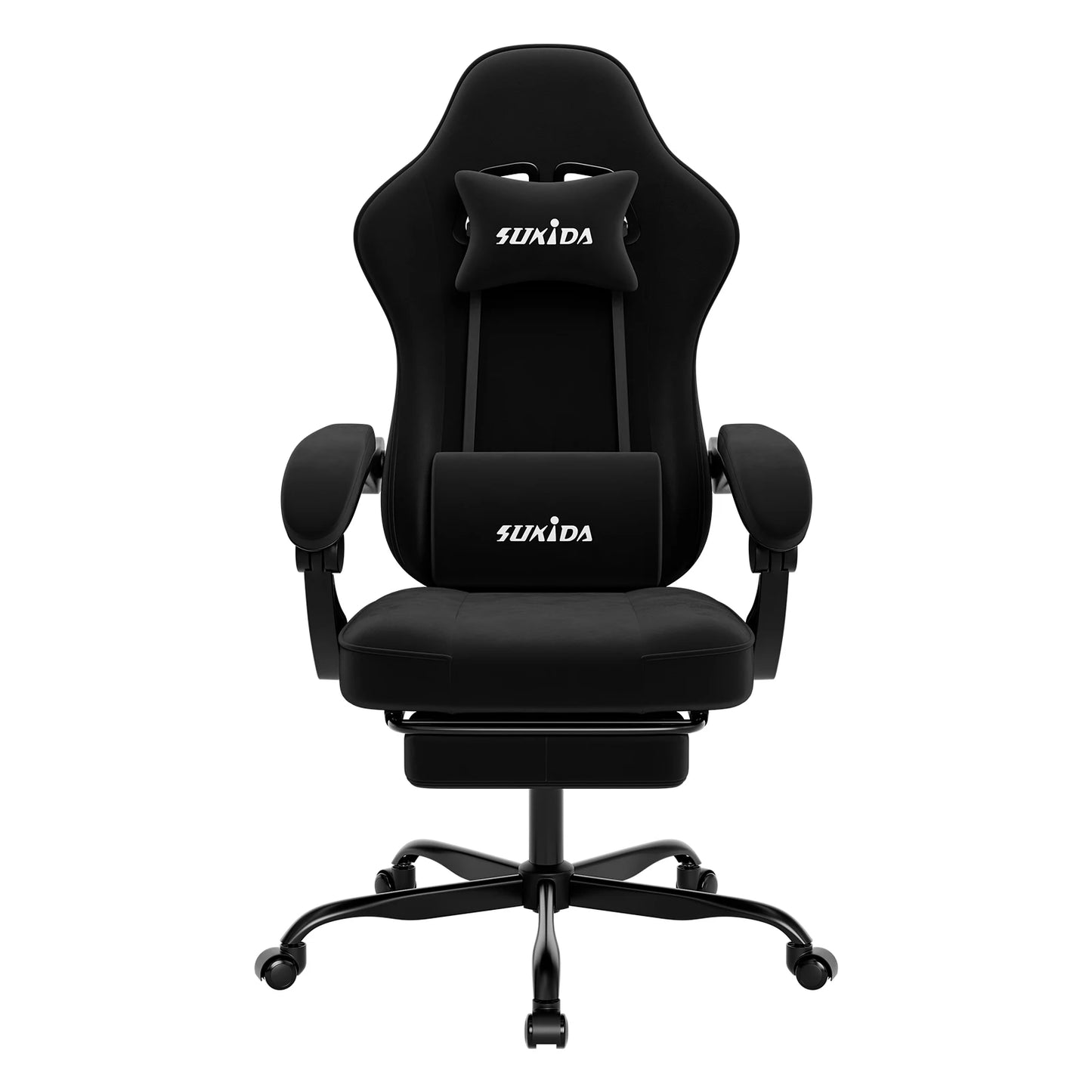 SUKIDA Gaming-Stuhl mit Fußstütze, PC-Stuhl im Racing-Stuhl-Design, ergonomischer Bürostuhl, verstellbar mit Lordosenstütze