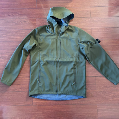 Compass Button Patch Italian Luxury Style Men's Fleece-lined Windbreaker Jacket Zippered Suitable For Outdoor Sports Hoodie.