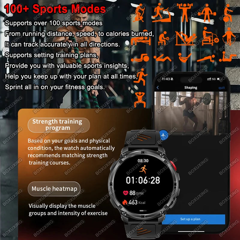 2025 New Military T-Rex 3 Smart Watch Men 1100mAh Battery AMOLED  IP68 Waterproof Outdoor Compass Bluetooth CallSport Smartwatch.