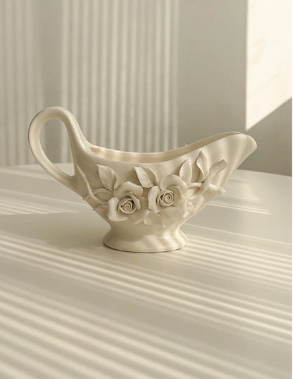 Vintage relief ceramic coffee set, hand-squeezed camellia afternoon tea set, tissue box, creative gift..