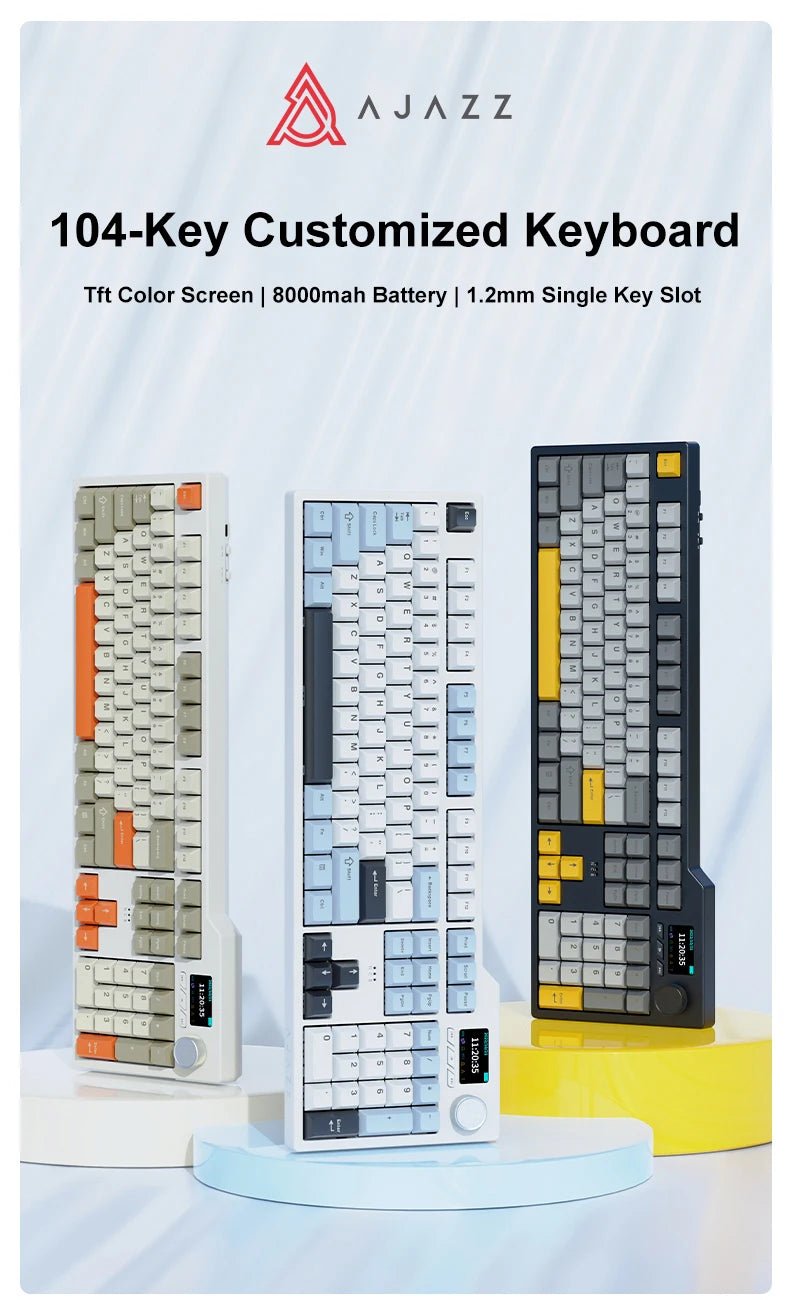 NEW Ajazz AK35I V3 MAX Tri-mode Wired Bluetooth Wireless Gaming Keyboard Gasket Full Key Hot Swap 104 Keys Customized Keyboard.
