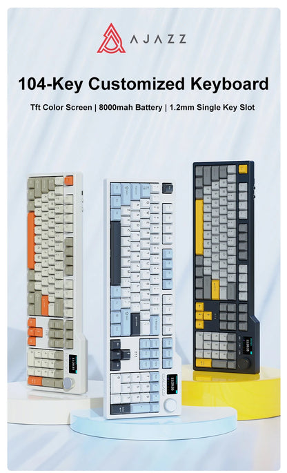 NEW Ajazz AK35I V3 MAX Tri-mode Wired Bluetooth Wireless Gaming Keyboard Gasket Full Key Hot Swap 104 Keys Customized Keyboard.