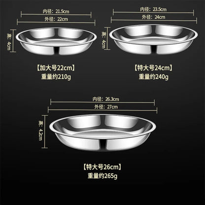 Thick Round 316 Stainless Steel Dinner Plate Food Grade Trays Salad Fruit Meal Pan Kitchen Steak Seafood Flat Cooking Bowls.