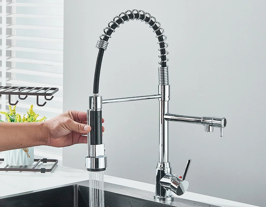 Pull Down Spring Kitchen Faucet Single Lever Hot Cold Mixer Water For Kitchen Sink Dual Spout Nozzle Faucets Crane