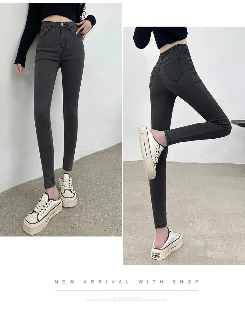 Spring and Summer Women's Casual Office Tight Solid Color Jeans Stretch Sexy Fashionable Classic Slim Fit Denim Pants Female