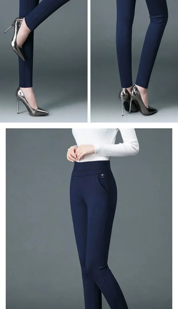 Büro Dame Koreanische Mode Gerade Hosen Weibliche Elastische Band Hohe Taille Feste Große Größe 5XL Frauen Herbst Elegante Hosen 2023