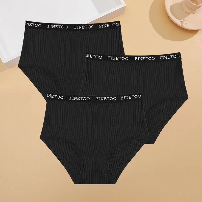 3Pcs Plus Size Cotton Underwear Sexy Striped Mid Waist Panties Breathable Stretch Belt Briefs Female Comfort Lingerie Shorts New