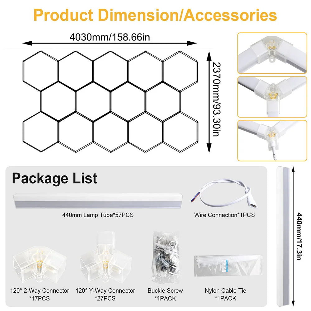 High brightness honeycomb hexagonal garage LED light 6500K suitable for garages, 4S workshops, car beauty shops, gyms.