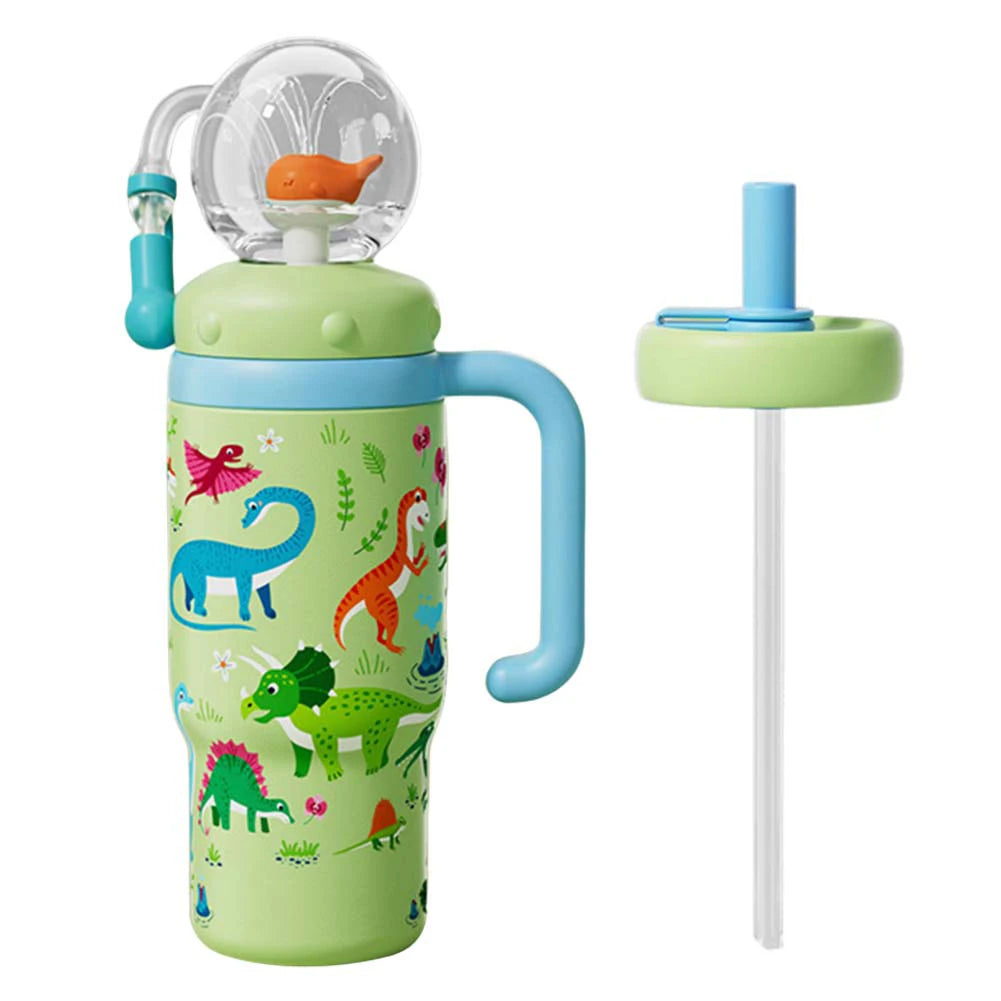 24oz Stainless Steel Whale Fountain Tumbler Straw Water Cups Kids Adults Travel Water Bottles Whale Water Cups Car Water Bottle