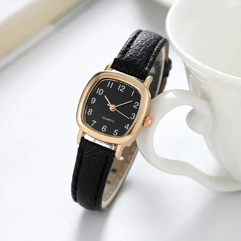 Kegllect Square Women Simple Small Dial Student Watches Vintage Belt Quartz Wristwatch.
