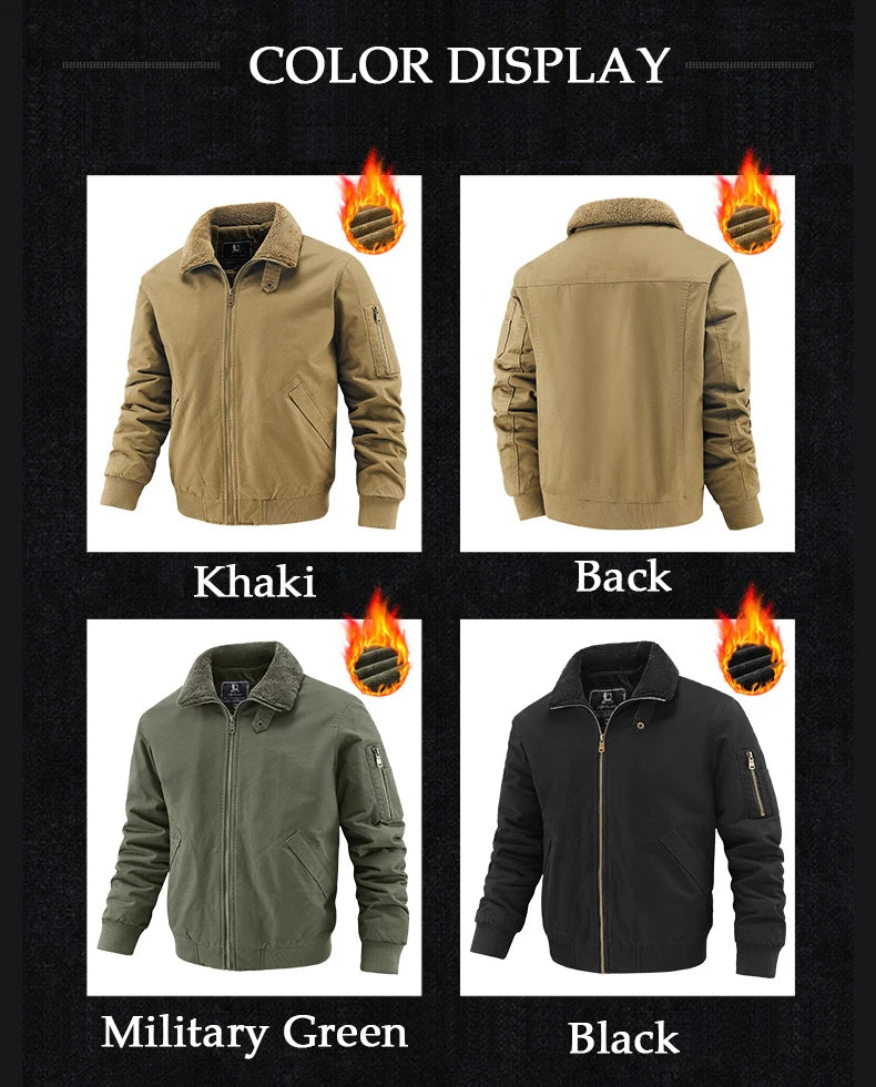 Winter Tactical Jacket Outdoor Men Fleece Sports Running Warm Coat Solid Color Stand Collar Breathable Comfortable Pilot Jacket.