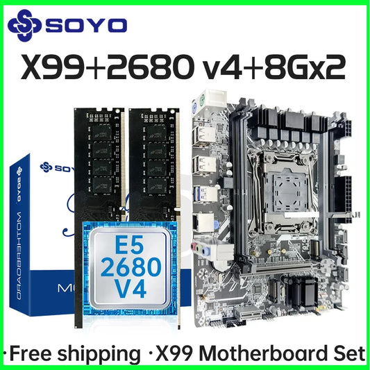 SOYO X99 Gaming Motherboard Set with Intel Xeon E5 2680 V4 CPU& DDR4 8Gx2 2133MHz Dual Channel ECC RAM M.2 NVME for Desktop PC.