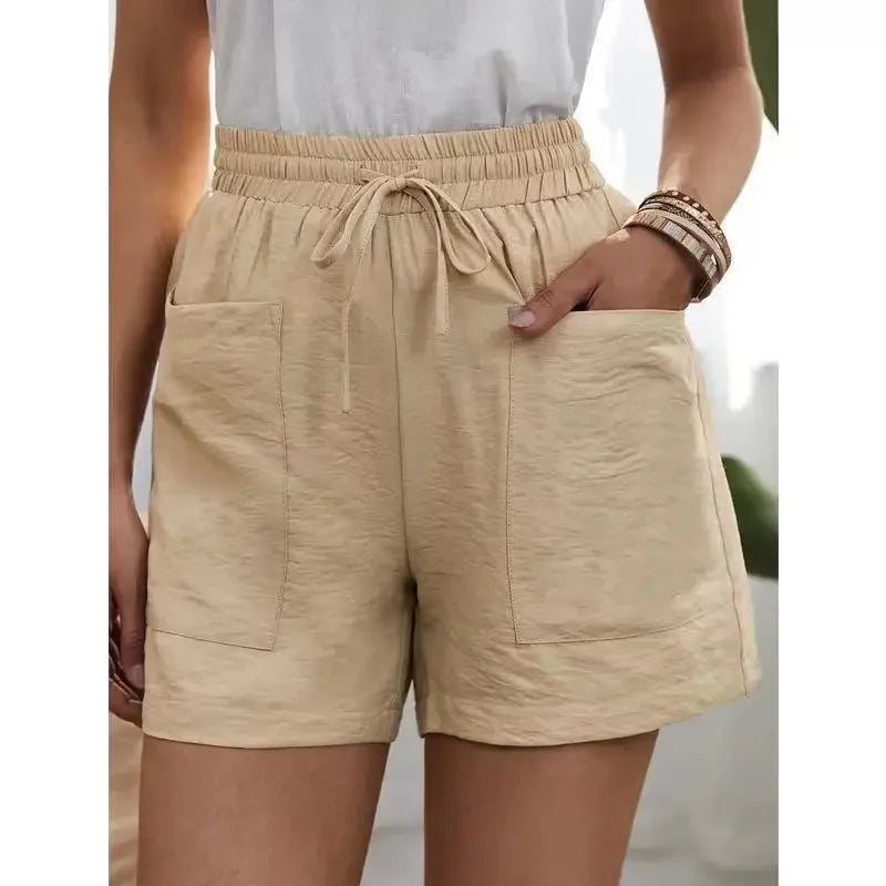 Women's High-waisted Loose-fit Solid Color Casual Shorts Pocket Bell Bottoms