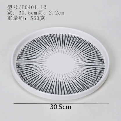 Melamine Tableware Set Round Dinner Plate Western Steak Plates Serving Fruit Salad Bowl Dessert Snack Tray.