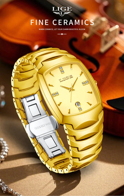 LIGE Fashion Luxury Woman Watch Simple Elegant Stainless Steel Casual Quartz Watches for Women Calendar Ladies Romantic Gift New.