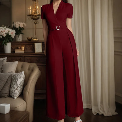 ZANZEA Street Fashion High Waist Jumpsuits Women Workwear Belt Rompers Solid Deep V Neck Elegant Office Lady Long Overalls.