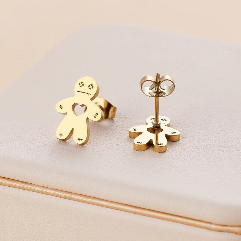 Stainless Steel Halloween Ghost Cat Stud Earrings For Women Girls Gold Color Waterproof Fashion Ear Party Jewelry Gift Wholesale.