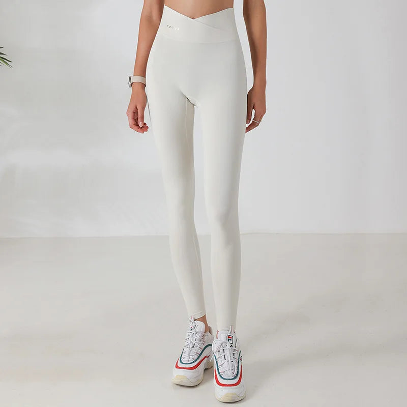 Cross over Nylon Yoga Pants Women High Waist Gym Sport Leggings Stretchy Workout Fitness Tights Running Squat Proof Dry Fit