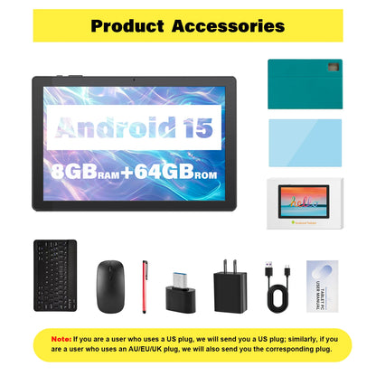 ANRY 2025 Android 15 IPS Display 10.1 Inch 8GB(4+4 Expand) RAM+64GB ROM Tablet 5000Mah Dual Camera 5GWifi A523 Octa-core Tablets.