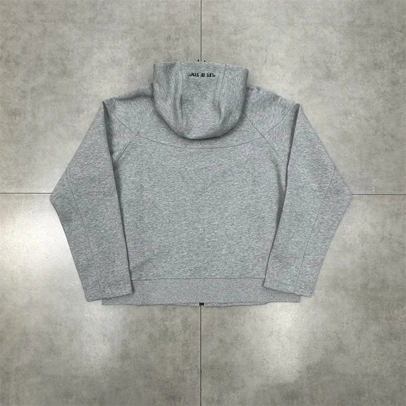 Casual Embroidered Fleece Lined Open Cardigan Hooded Zipper Pants Set for Men And Women Color Block Design by Syna.