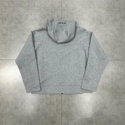 Casual Embroidered Fleece Lined Open Cardigan Hooded Zipper Pants Set for Men And Women Color Block Design by Syna.