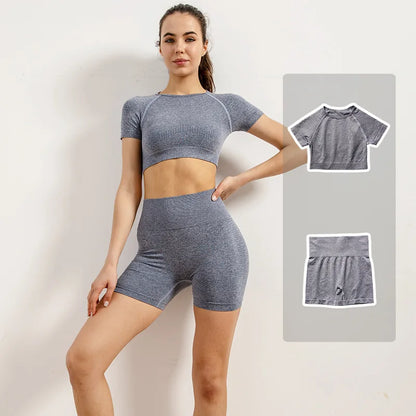 Women Vital Seamless Yoga Fitness Clothing Set High Waist Gym Leggings Crop Tops Sports Tracksuit Plush Up Sports Outfits