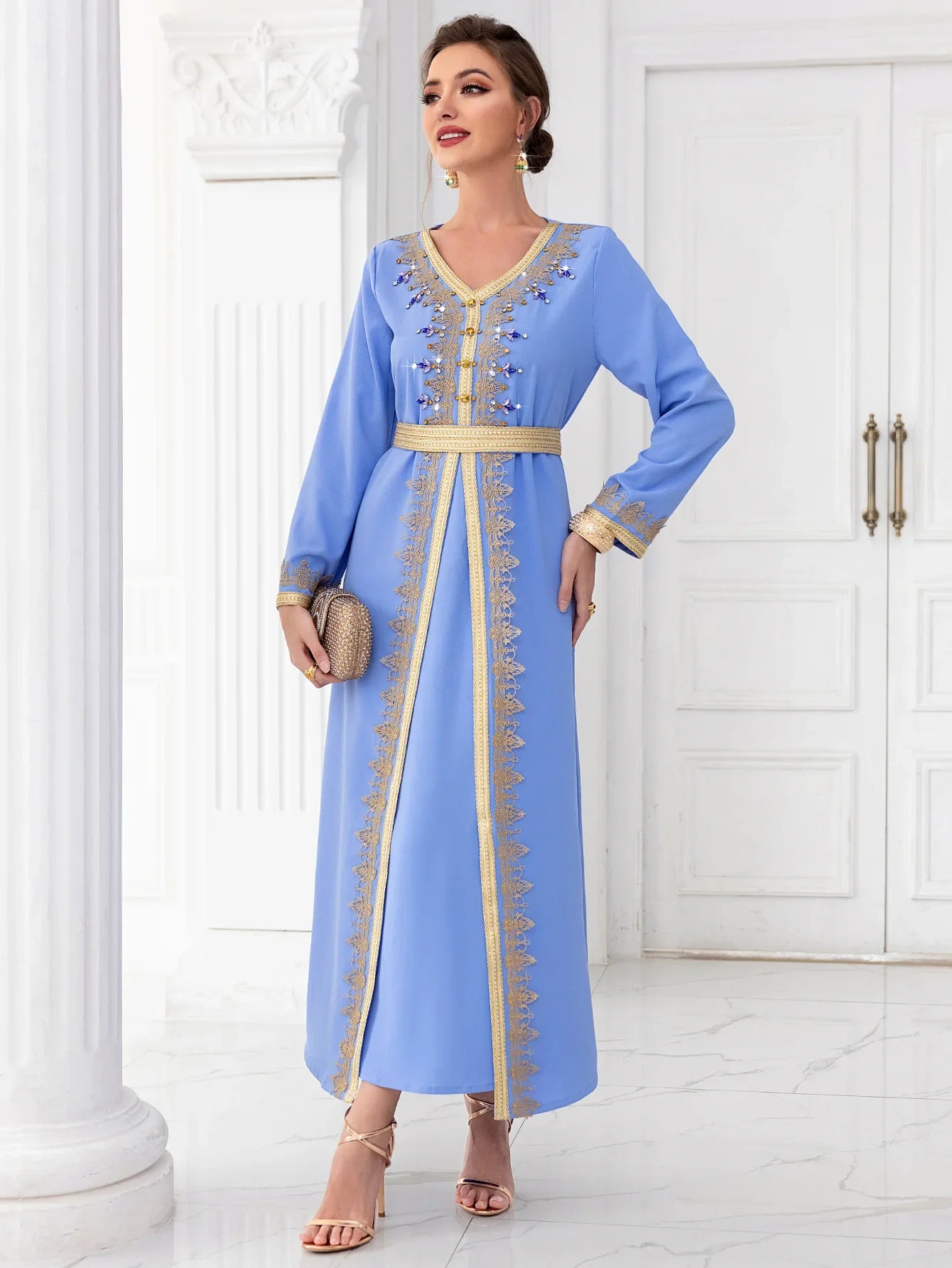 Schlanke Diamant Frauen Kleid türkische Bescheidenheit Robe elegante Mode langes Kleid arabische muslimische Kleid Abaya Langarm islamische Kleidung.
