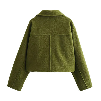 2025 frauen Elegante Feste Mantel Zipper Langarm Tasche Bomber Jacke Weibliche Casual Weiche Woolen Lose Streetwear Mäntel.