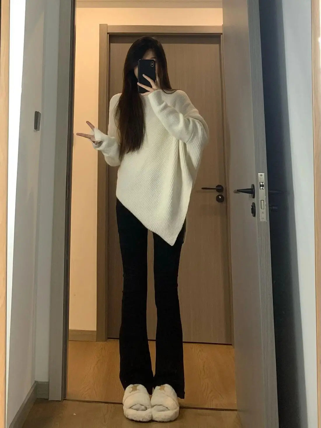 Herbst Winter Neue Frauen Pullover Koreanische Mode Chic Casual Rollkragen Solide Asymmetr Lose Batwing Hülse Pullover Gestrickte Tops.