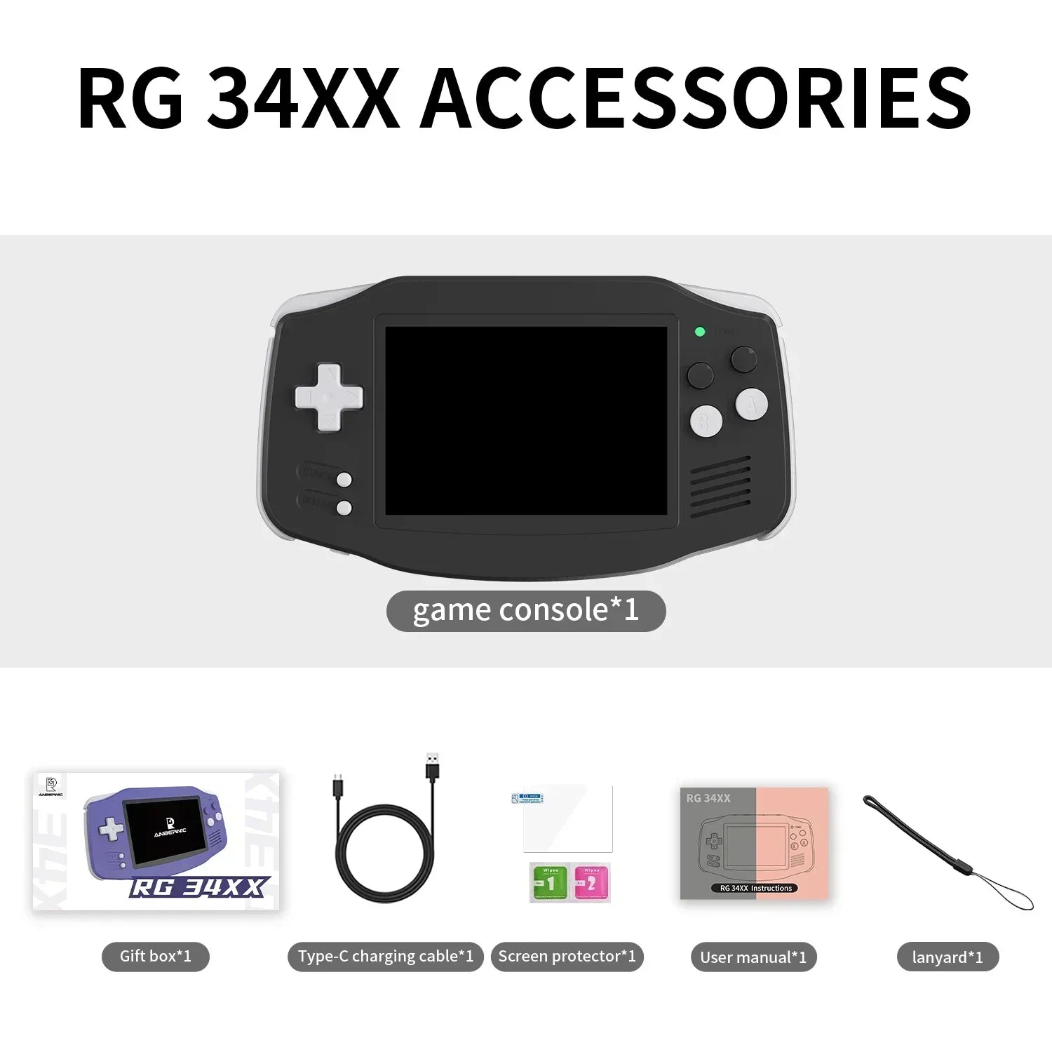 ANBERNIC RG34XX Retro Handheld Game Console, 3.4-inch IPS Display,  Linux, GBA, Bluetooth, HD TV Output, Video Game Player.