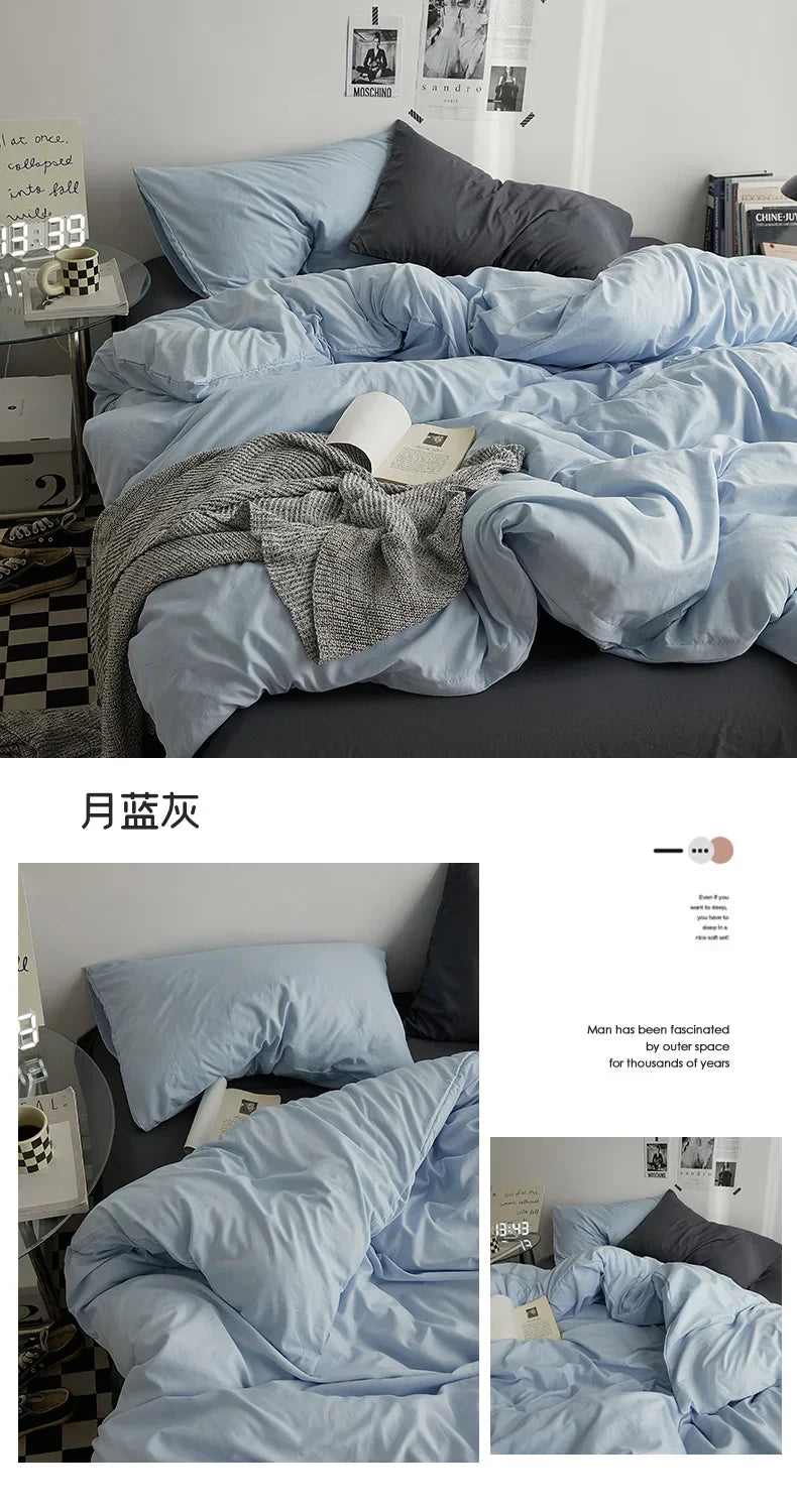 High Quality Solid Color Double Washed Cotton Bedding 4 Pieces Set Student Dormitory Bed Linen Duvet Set Bed Suit