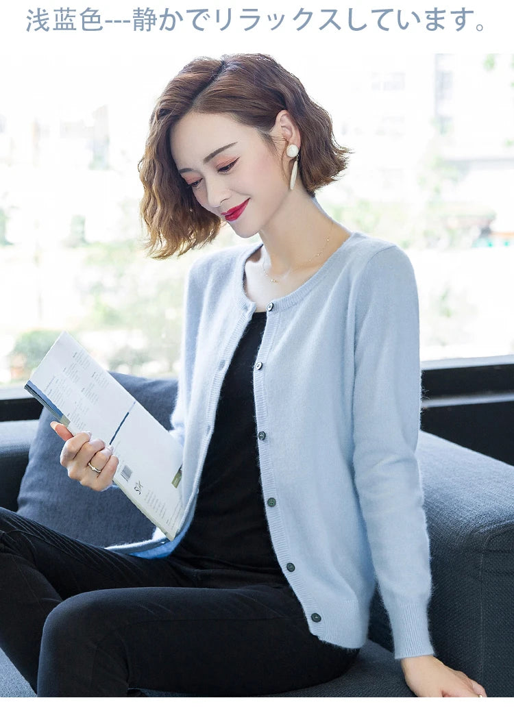 Women Cardigan Large Size Warm Pure Mink Cashmere Sweaters O-neck Loose Coat Female Sweater Ladies' Jacket Solid Knit Cardigans.