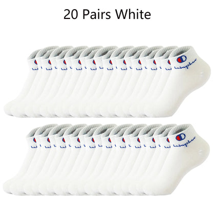 5/10/20 Pairs Men Ankle Socks Cotton Brand Classic Fashion Black White Socks Breathable Mesh Athletic Sports Socks for Summer