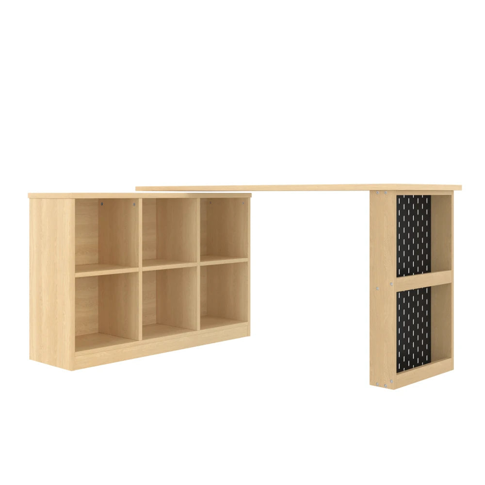 140 x 104 x 75 cm großer multifunktionaler Büroschreibtisch, sechsfacher Aufbewahrungsschrank + Regal, perforierte Platte + Regal, langlebige, austauschbare Form