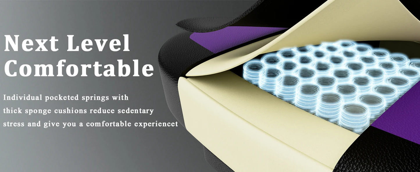 Gaming-Stuhl mit Taschenfederkissen und Fußstütze, ergonomischer Computerstuhl für Erwachsene, atmungsaktiver Spielstuhl aus PU-Leder, Adj