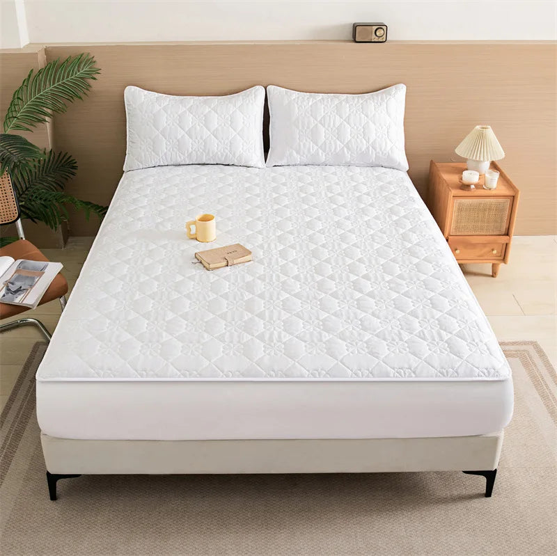 Flower Pattern Adjustable Fitted Sheet Quilted Cotton Fabric Mattress Protector With Elastic Band 90/120/150/180 Solid Color Bed