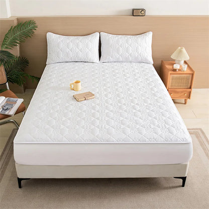Flower Pattern Adjustable Fitted Sheet Quilted Cotton Fabric Mattress Protector With Elastic Band 90/120/150/180 Solid Color Bed