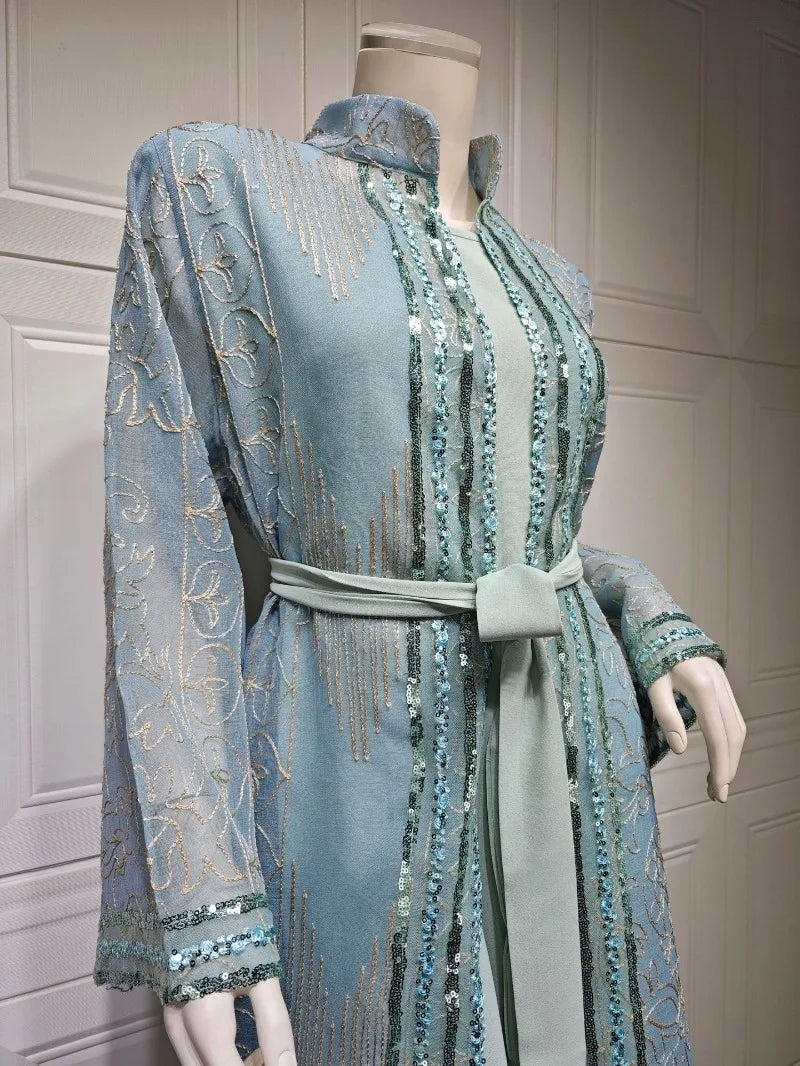 UNI Muslim Abaya Indische Anarkali Anzüge für Frau Dubai Tägliche Party Kleid Mode Langarm Gürtel Kleidung Muslimischen Robe