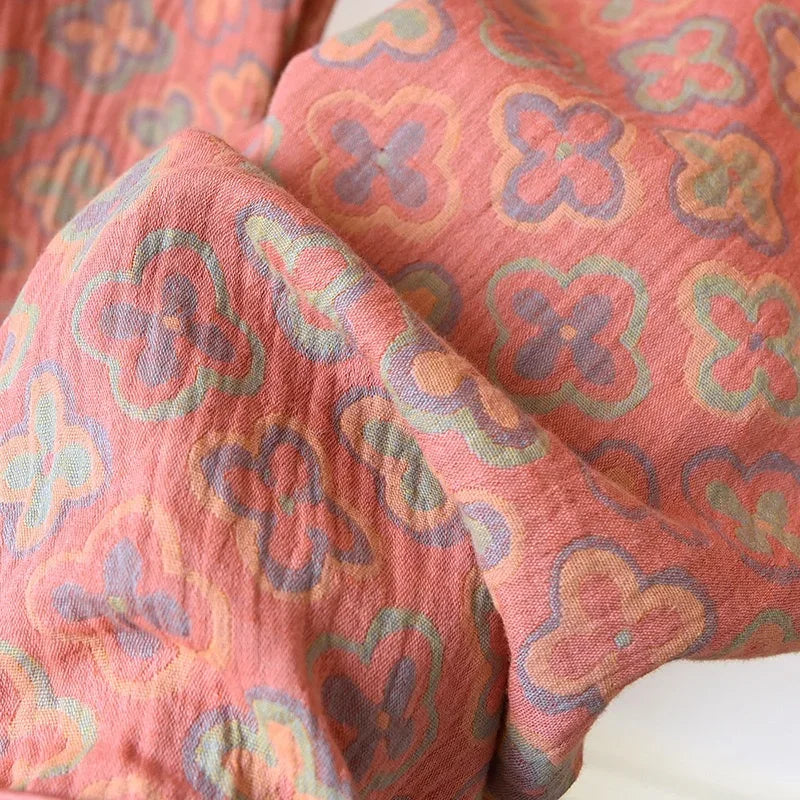 100% Cotton Crepe Homeclothes 2023 Autumn/Winter Women's Pajamas Suit Long-Sleeved Trousers 2-piece Yarn-Dyed Jacquard Pajamas.