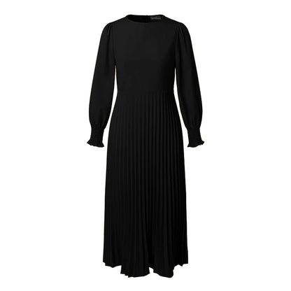 ZANZEA Elegantes Damen-Plisseekleid, edel, gesmokte Bündchen, langärmelig, O-Ausschnitt, Fit und Flare, lang, Vestidos, Pendeln, solide Party-Roben.