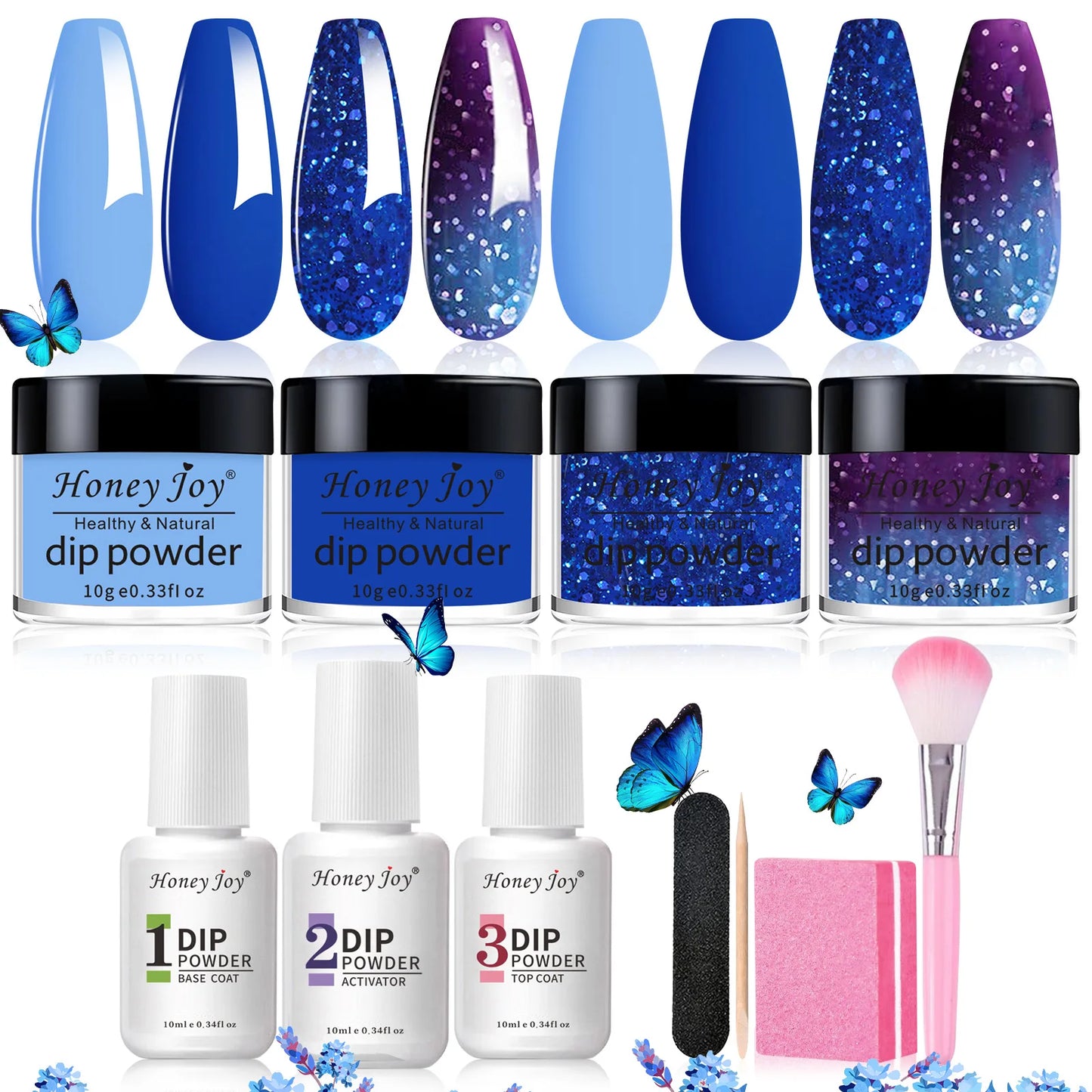 Dip Nails Powder Kit Acrylic Dipping Powder Set with Base Top Coat Activator for French Nail Art Manicure Salon DIY Gift No UV.