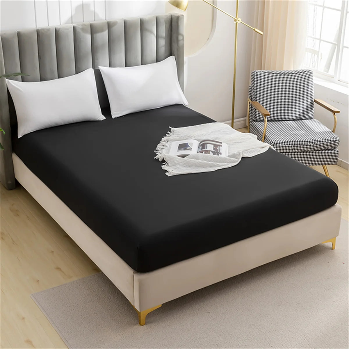 Kuup Safe Waterproof Mattress Protector Soft Comfortable Breathable Solid Color Fitted Bedding Cover No Pillowcases Included.