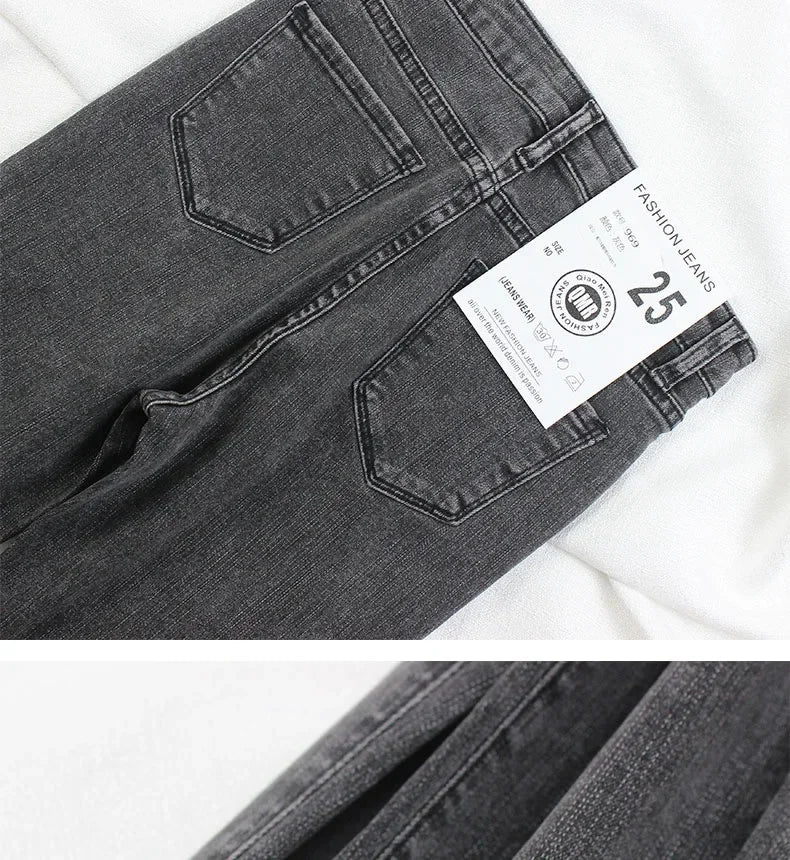 Black Grey Jeans Women's Spring Autumn Winter High-Waisted Petite Stretchy Tight Small Footed Pants Slimming Pencil Leggings.