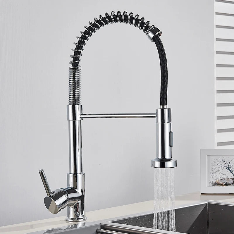 Brushed Gold Kitchen Faucet Pull Down 2-way Spray Single Handle Hot Cold Water Mixer Tap 360 Rotation Torneira Cozinha Mixer Tap